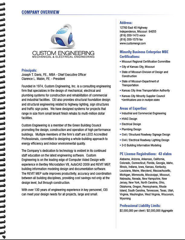 Statement of Qualifications (SOQ) for Mechanical & Electrical Engineering Firm