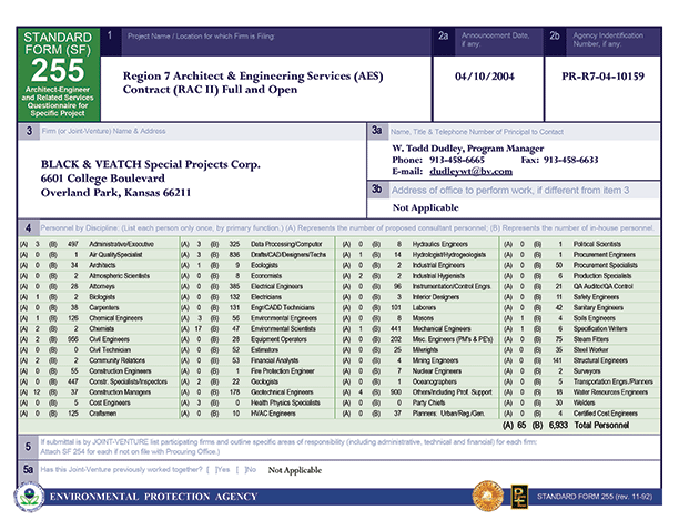 Proposal for Region 7 AES Contract with the Environmental Protection Agency - Standard Form 255