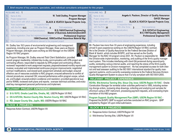 Proposal for Region 7 AES Contract with the Environmental Protection Agency - Standard Form 255