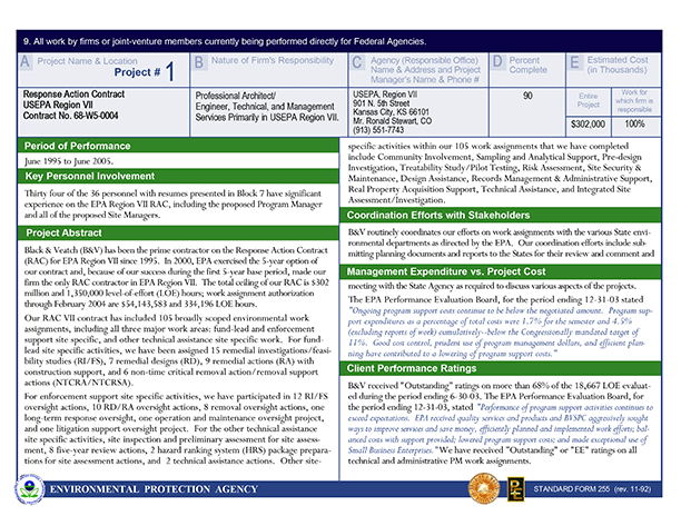 Proposal for Region 7 AES Contract with the Environmental Protection Agency - Standard Form 255